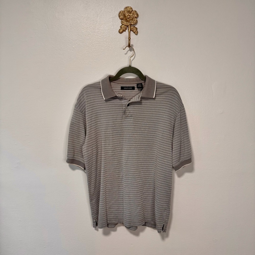VTG 90s Grandpacore Gray Geometric Textured Knit Polo Shirt Murano S Preppy